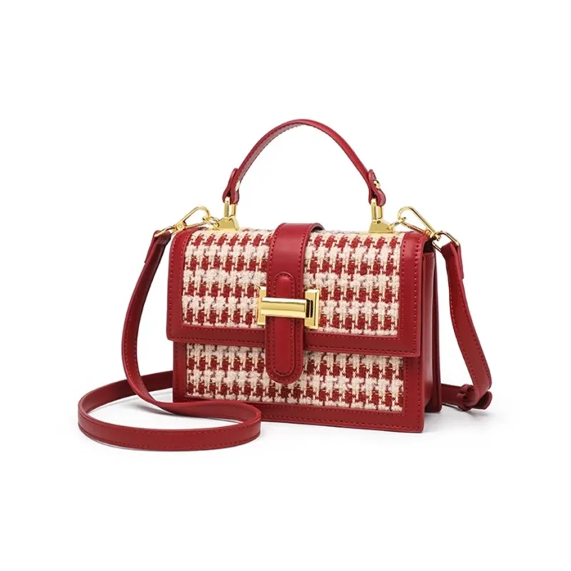 CLEVER& KETCH PU Box Bag, One Shoulder Handbag Women's Red-1