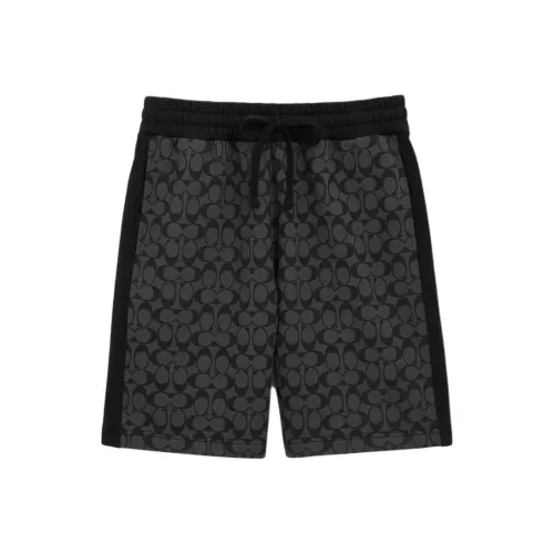 COACH Signature Men Logo Print Drawstring Straight Fit Casual Shorts Black