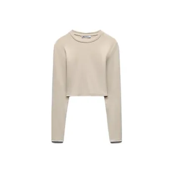 ZARA Drop Shoulder Sleeve T Shirt Women's Beige