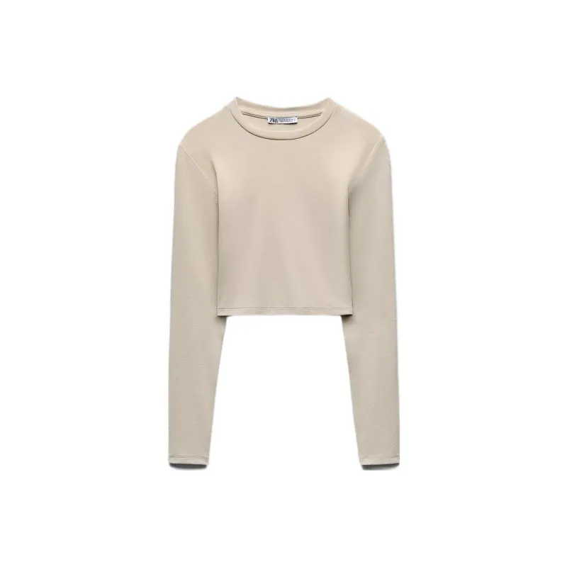 ZARA Drop Shoulder Sleeve T Shirt Women's Beige-0