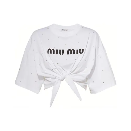 MIU MIU Drop Shoulder Sleeve T Schwarz Women's White