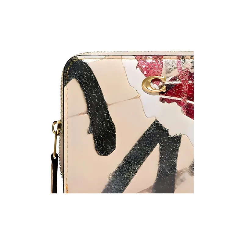 COACH MINT+SERF Collaboration Billfold Wallet Glossy Pebbled Leather Card Holder Wallet Women's Graffiti White-4