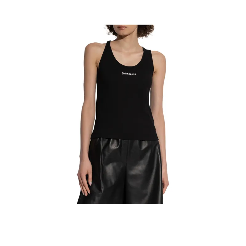 PALM ANGELS Logo Embroidered Ribbed Tank Top-0