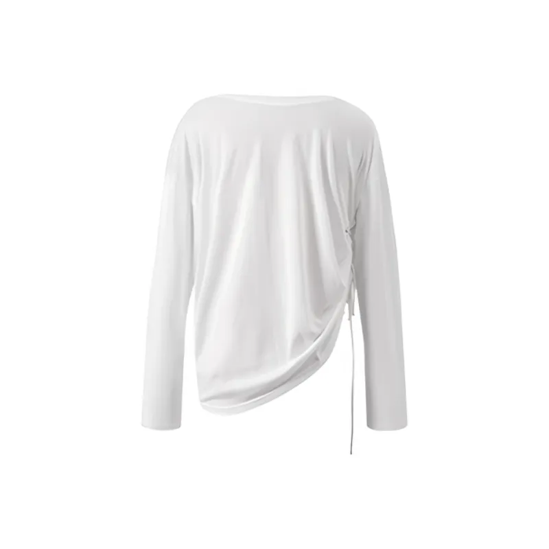 SUNSUNTOWN Drop Shoulder Sleeve T Shirt Women's White-1