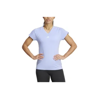 Adidas Women's Aeroready Train Essentials Minimal Branding V Neck T Shirt Violet Tone/White