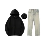 Black Sweatshirt+Yellow Mud Jeans (Thickened and Fleece-Lined)