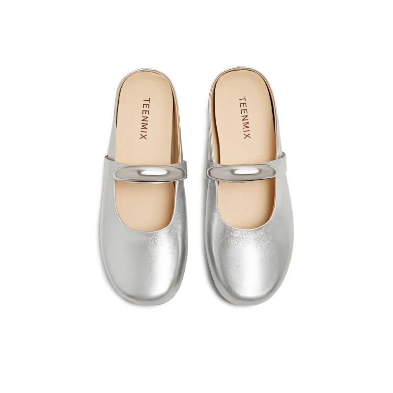 Teenmix Rubber Sole Quiet Abrasion Resistant Slip Resistant Closed Toe Slippers Women's Silver-2