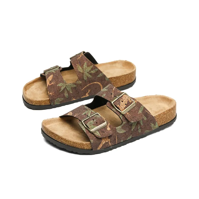 OUGLEMEN Cork Sole Quiet Abrasion Resistant Slide Slippers Women's-22