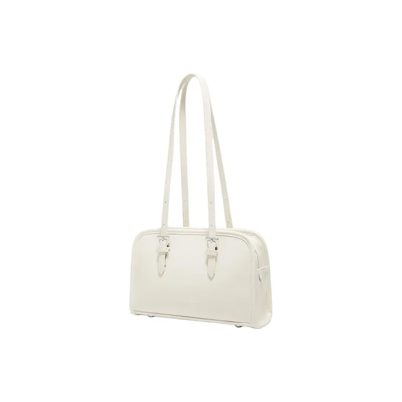 FOXER Synthetic Leather Bowling Bag, Shoulder Bag Women's Khaki/White-6