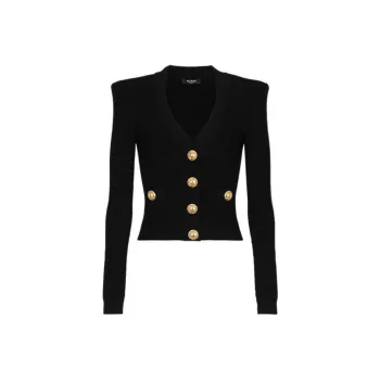 BALMAIN Pointelle knit V neck Cardigan