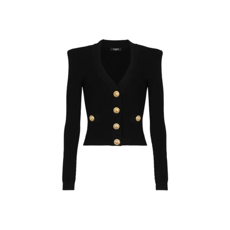 BALMAIN Pointelle knit V neck Cardigan-0