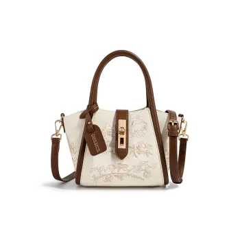 CAEISL&KCIEL Polyurethane With Synthetic Leather Basket Bag Handbag Women's Embroidered White/White & Coffee