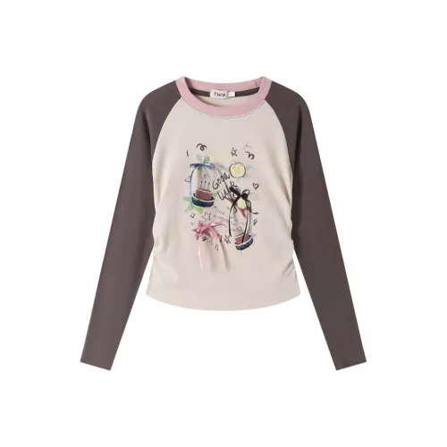 FEIERDAOSHANGDEMAO Raglan Sleeve T Shirt Women's Carbon Gray Dual Tone