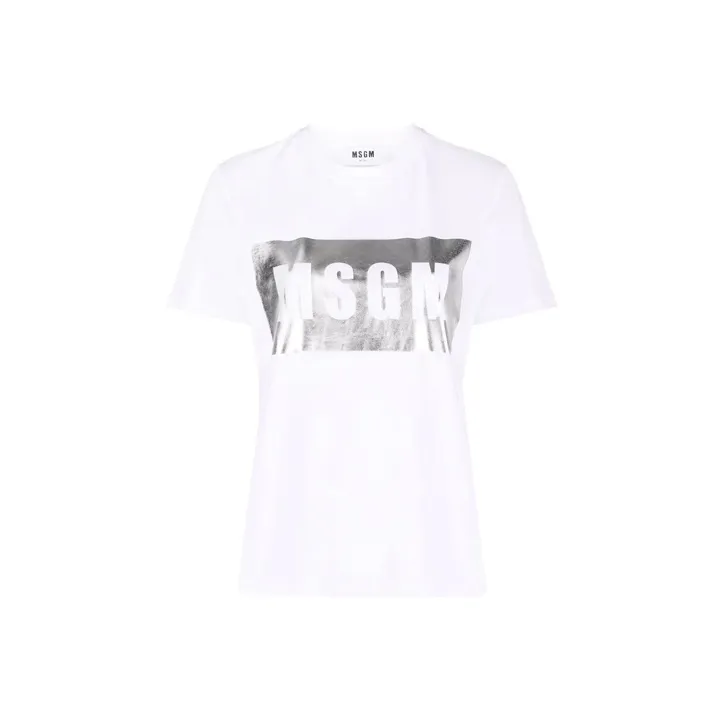 MSGM Logo print Glitter T shirt-0