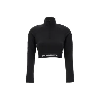Paco Rabanne Logo Underband Zipped Cropped Top