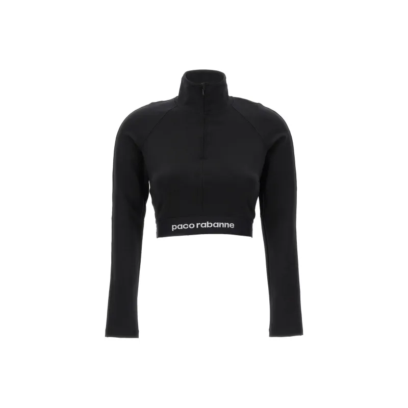 Paco Rabanne Logo Underband Zipped Cropped Top-0