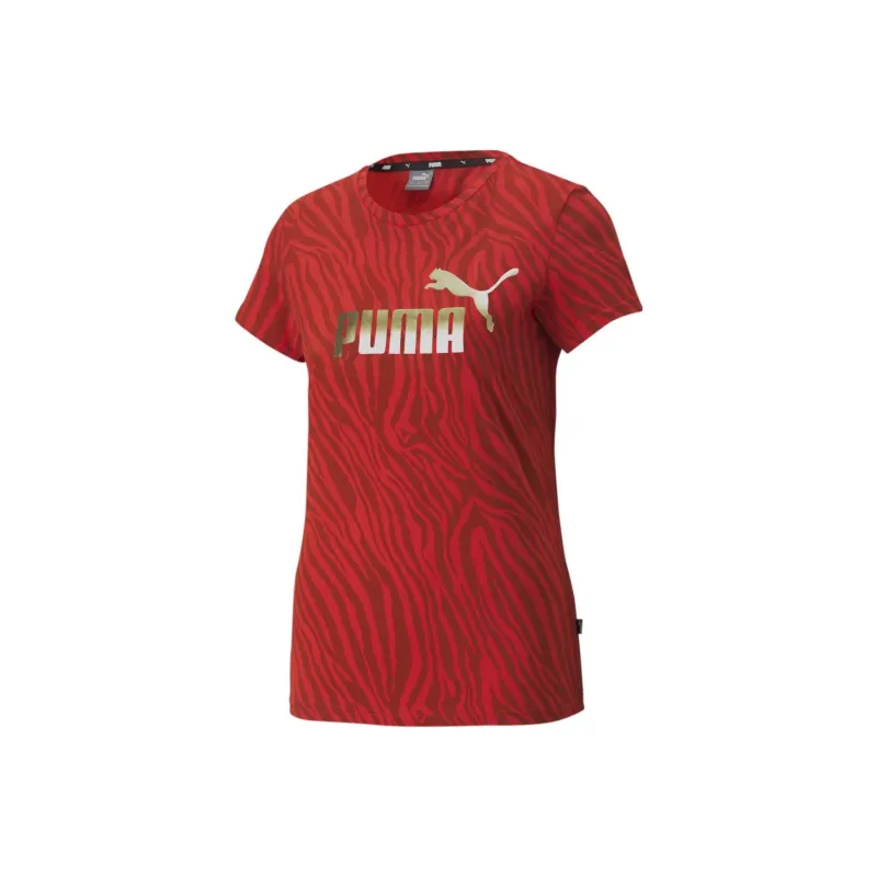 PUMA DARE TO Essentials+ Tiger AOP Tee T Shirt Women's Red-0