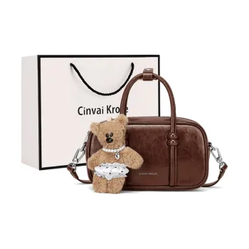 CinvaiKrose Synthetic Leather Bowling Bag, Shoulder Bag, Crossbody Bag, Handbag Small Size Women's Brown/Coffee