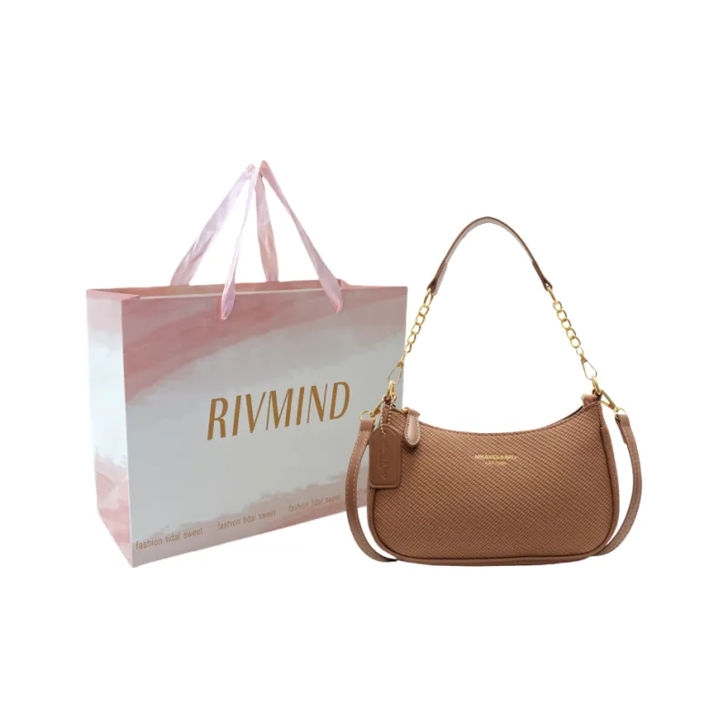 RIVMIND PU Shoulder Bag Women's Ecru/Black/Khaki/Pink-12