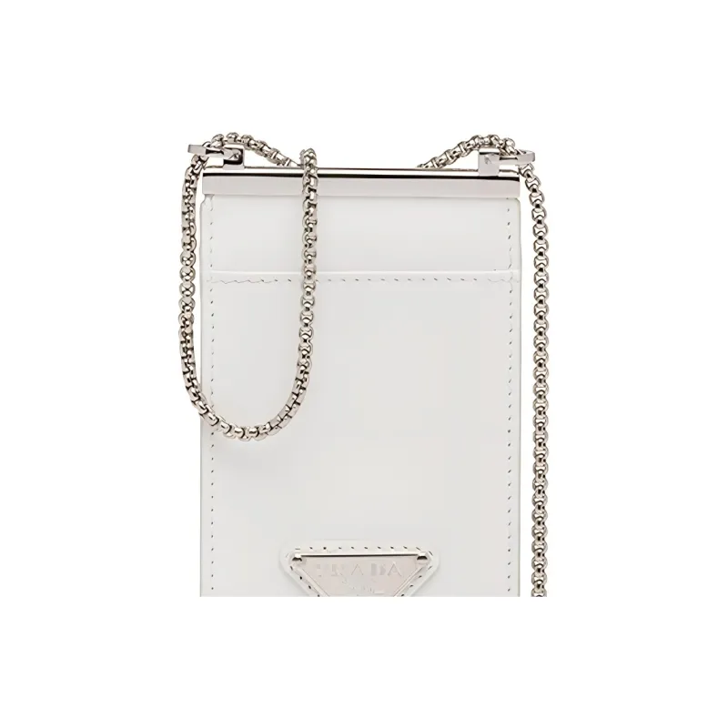 PRADA Leather Square Card Holder, Crossbody Card Holder Mini Women's White-3