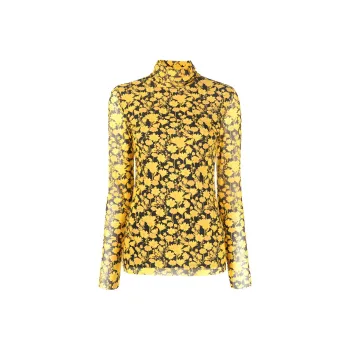 GANNI Mesh Roll Neck Long Sleeve 'Spectra Yellow'