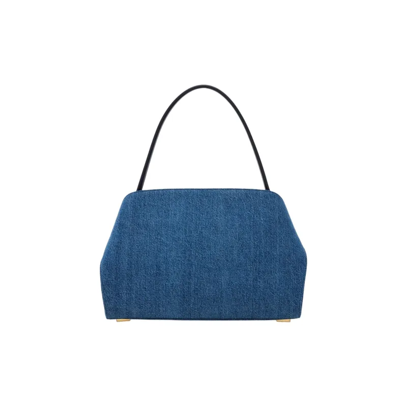 FERRAGAMO Hug Fabric With Calfskin Handbag Large Size Women's Denim-2