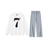 White Sweatshirt+Blue Jeans