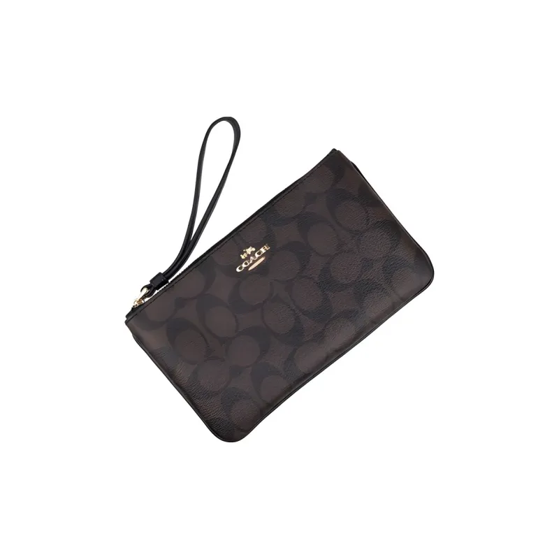 COACH Wristlet Canvas With Leather Handheld Mahjong Wrist Bag Women's Brown Black Monogram-2