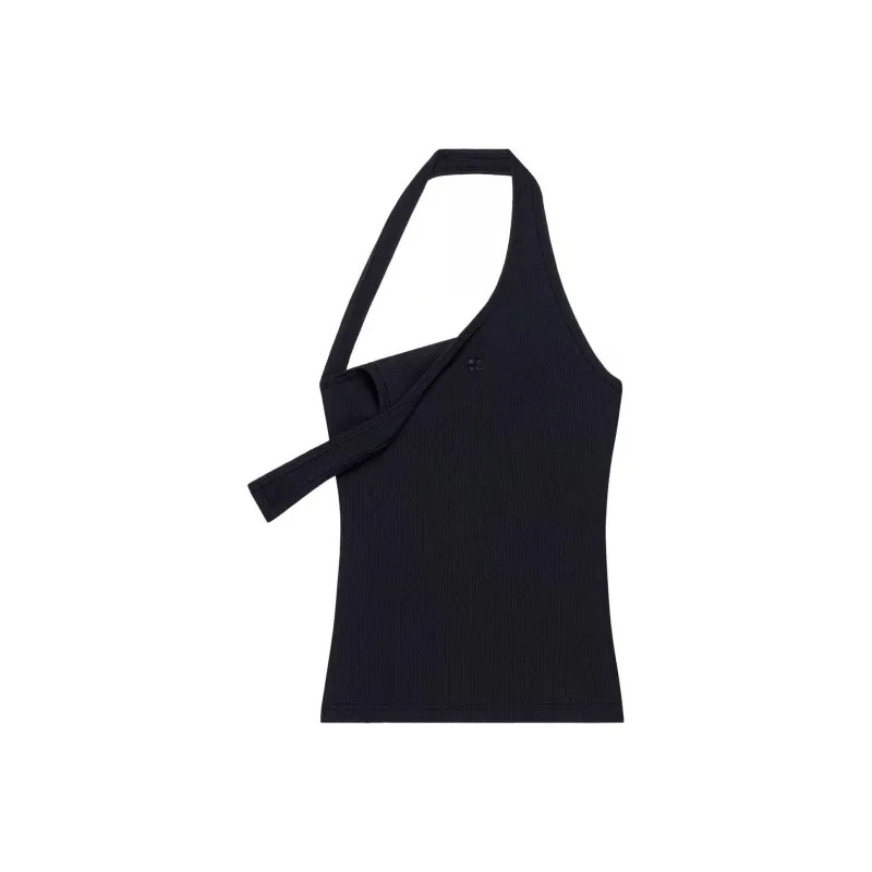 Courrèges Asymmetric Rib 90s Tank Top 'Black'-0