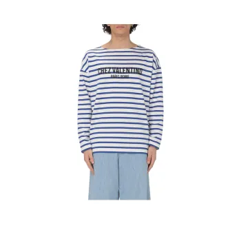 Valentino Striped Logo Printed Crewneck T Shirt