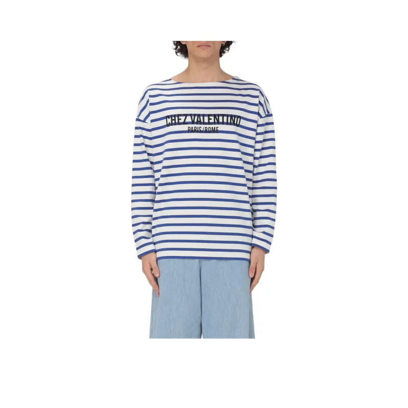Valentino Striped Logo Printed Crewneck T Shirt-0