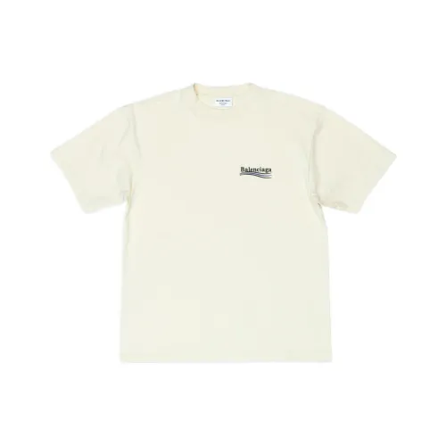 Balenciaga Political Campaign Drop Shoulder Sleeve T Shirt Women's Beige Loose Fit