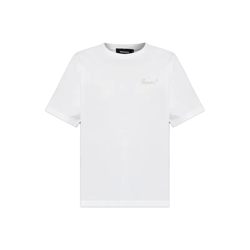 DSQUARED 2 Logo Rhinestone Embellished Crewneck T Shirt-0