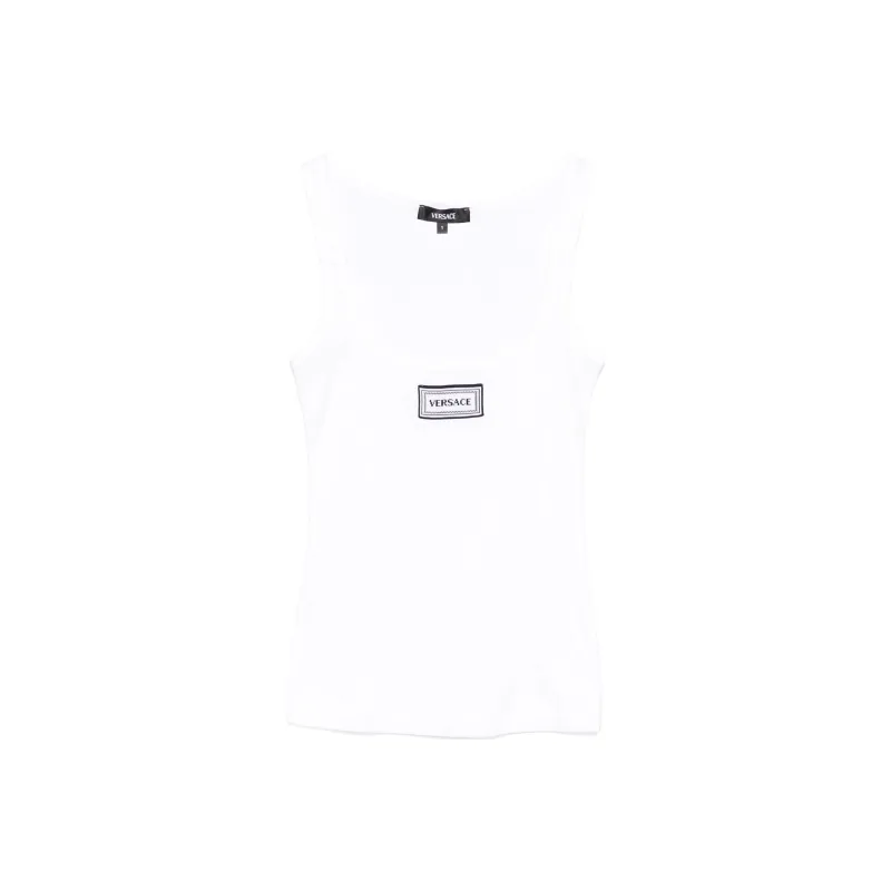 VERSACE Logo-Patch Ribbed Tank Top-0