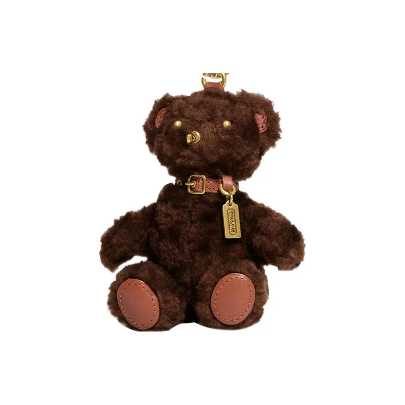 COACH Shearling With Glove Tanned Leather Keychain Bag Charm Bag Accessory Women's Dark Brown-3