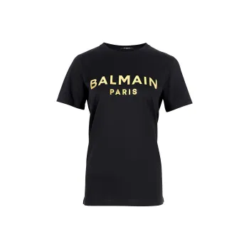 BALMAIN Logo Print Short Sleeve T Shirt 'Black/Gold'