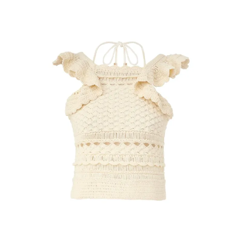 Zimmermann Ruffled Straight Hem Crochet Top-0