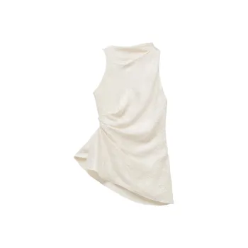 Alexander McQueen Mock Neck Asymmetric Satin Top