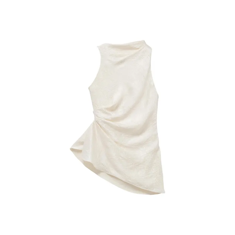 Alexander McQueen Mock Neck Asymmetric Satin Top-0