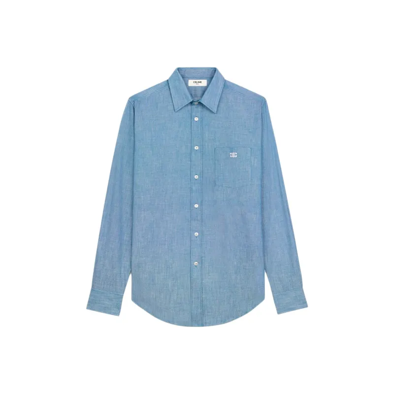 CELINE Logo Embroidered Long Sleeve Shirt-0