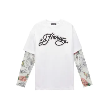 Ed Hardy SS25 Drop Shoulder Sleeve T Shirt Women's White
