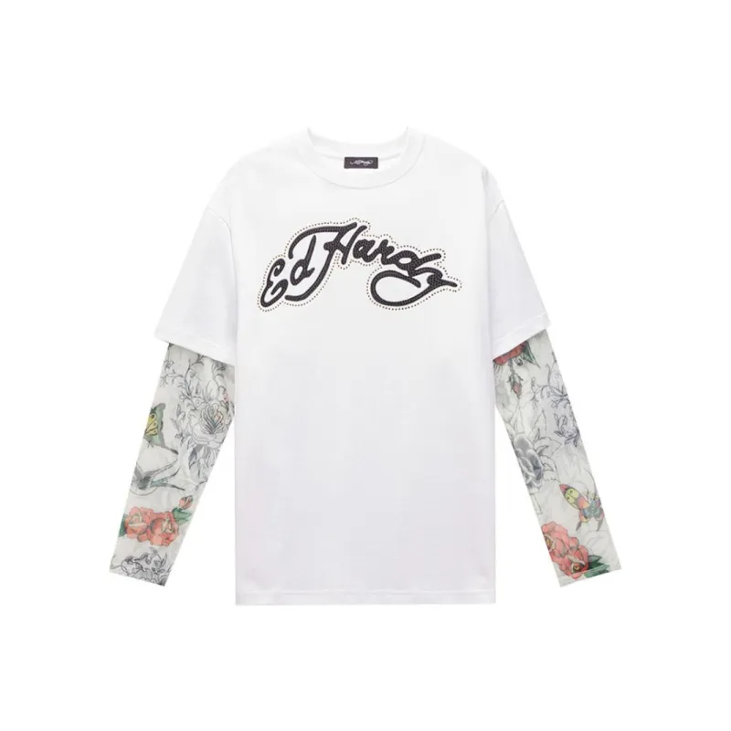 Ed Hardy SS25 Drop Shoulder Sleeve T Shirt Women's White-0