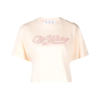 OFF WHITE Logo Embroidered T Shirt Light Pink