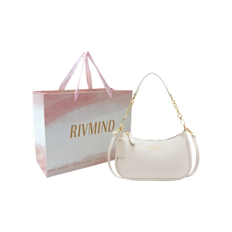 RIVMIND PU Shoulder Bag Women's Ecru/Black/Khaki/Pink-0