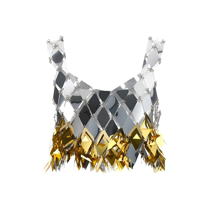Paco Rabanne Spikey Fringed Mirrored Crop Top-0