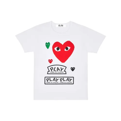 CDG Play Women's Multi Logo Red Heart T shirt White