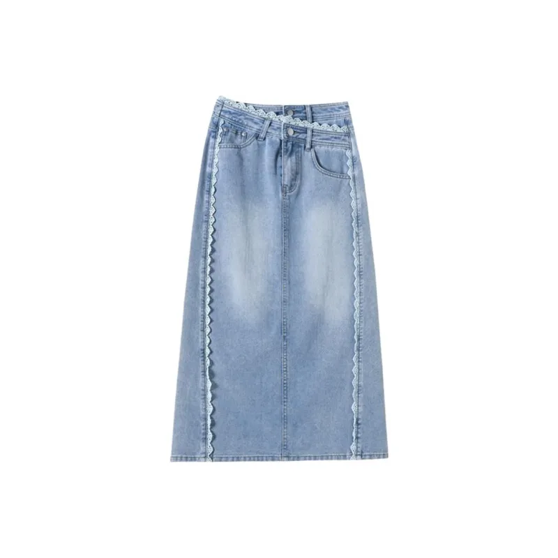 Mu Xiao Xin Denim Long Skirt Women's Light Blue-5
