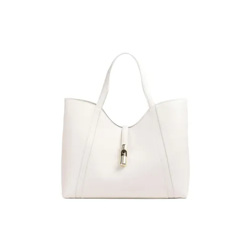Furla GOCCIA Grain Leather Tote Bag, Shopping Bag, Handbag Extra Large Women's Cream