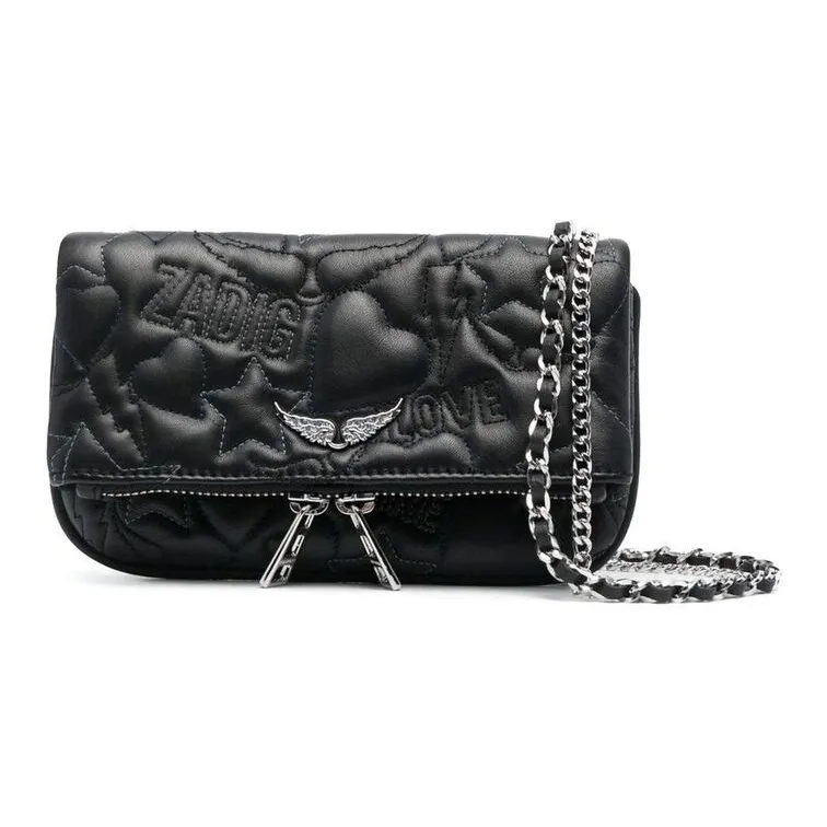 Zadig & Voltaire Rocky Quilting Lambskin One Shoulder Crossbody Clutches Extra Mini Women's Black-1