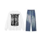 White Top+Denim Blue Jeans